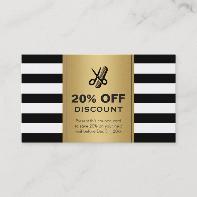 Discount Coupon Hair Salon Gold Black Scissors (Front)