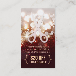 Discount Coupon Hair Stylist Gold Glitter Sparkle