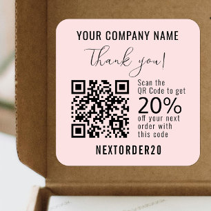 Discount Coupon QR Code Business Pink Thank you Square Sticker