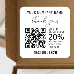 Discount Coupon QR Code Business White Thank you Square Sticker