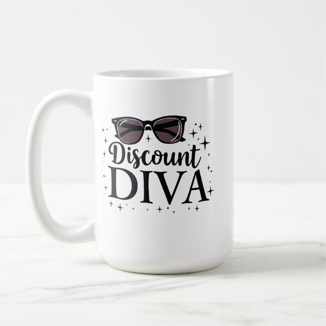 Discount Diva - Chic & Savvy Shopping Queen Coffee Mug (Left)