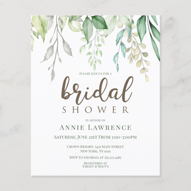 Discount Green Floral Bridal Shower Invitations (Front)