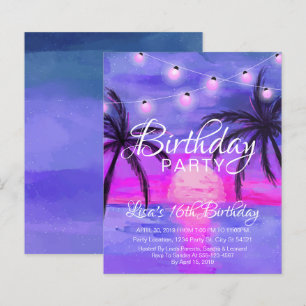 Discount Purple Beach Sunset Birthday Invitations