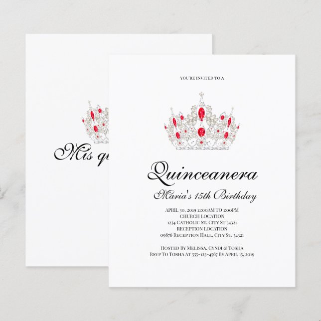 Discount Quinceanera, Red Invitations (Front/Back)