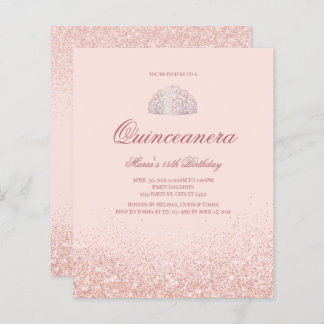 Discount Rose Gold Glitter Quinceanera Invitations