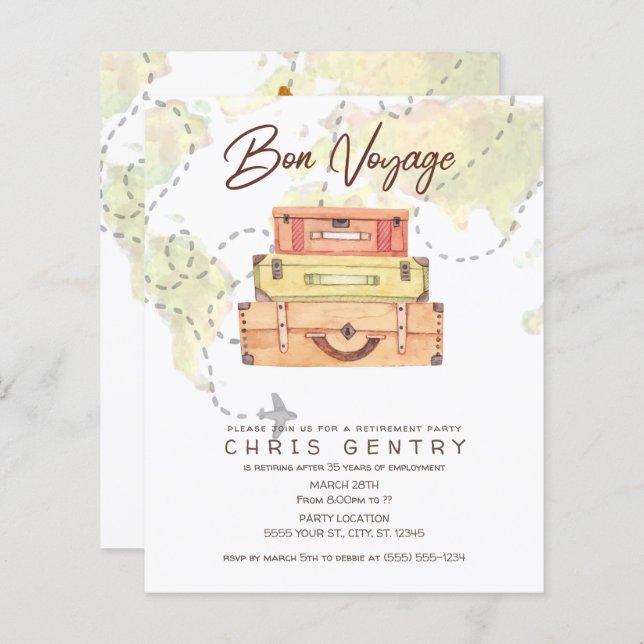 Discount Travel Retirement Party Invitations (Front/Back)