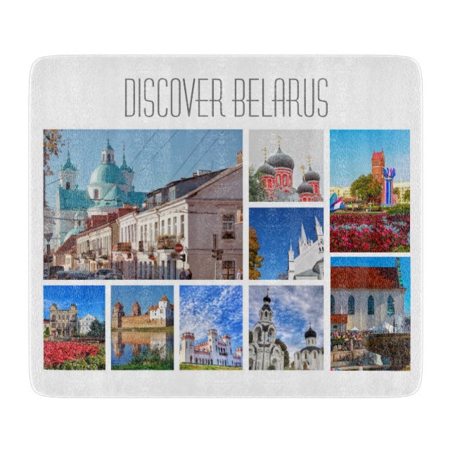 Discover Belarus Collage Architecture Minsk Grodno Cutting Board (Front)