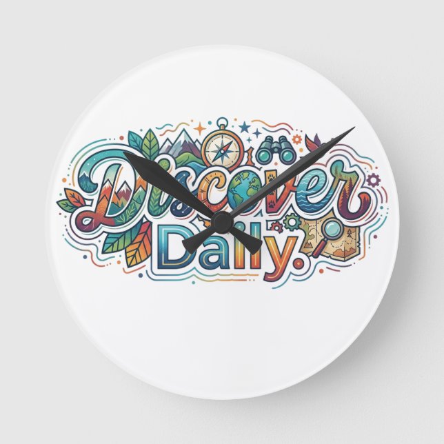 Discover Daily – Inspirational Typography T-Shirt  Round Clock (Front)