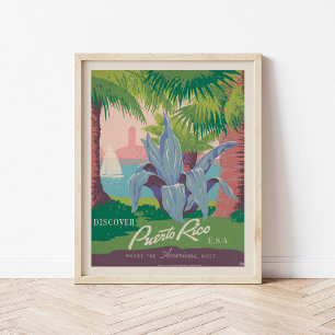 Discover Puerto Rico USA Vintage Travel Poster