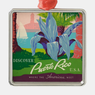 Discover Puerto Rico Vintage Travel Art Metal Tree Decoration