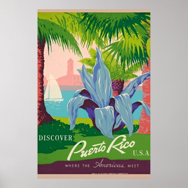 Discover Puerto Rico Vintage Travel Art Poster (Front)