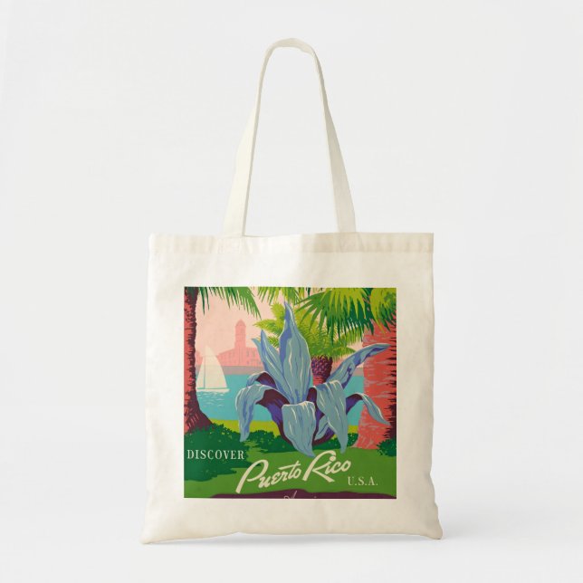 Discover Puerto Rico Vintage Travel Art Tote Bag (Front)