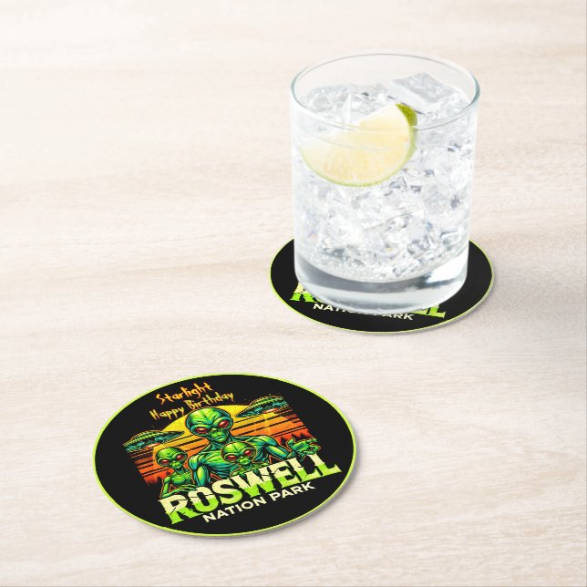 Discover Roswell’s UFO Hotspot Today! Round Paper Coaster (Insitu)