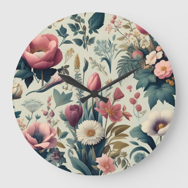 Discover Stunning Spring Floral Botanical Pattern Large Clock (Front)