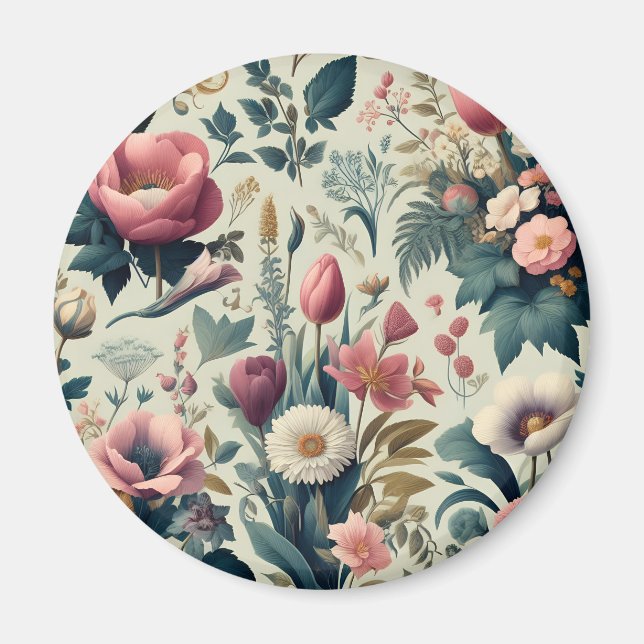 Discover Stunning Spring Floral Botanical Pattern Magnet (Front)