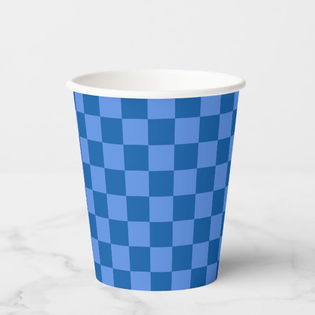 Discover the Allure of Blue Checkerboard Pattern Paper Cups (Front)