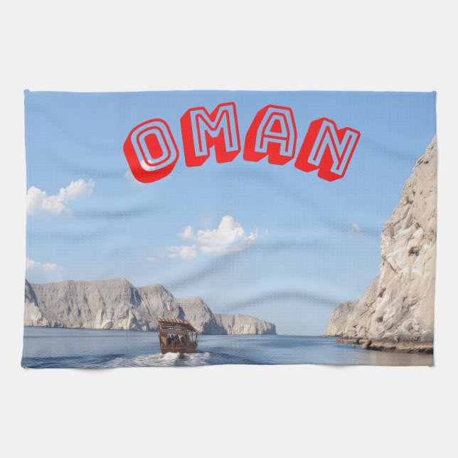 Discover the Majestic Beauty of Oman's Coast Tea Towel (Horizontal)