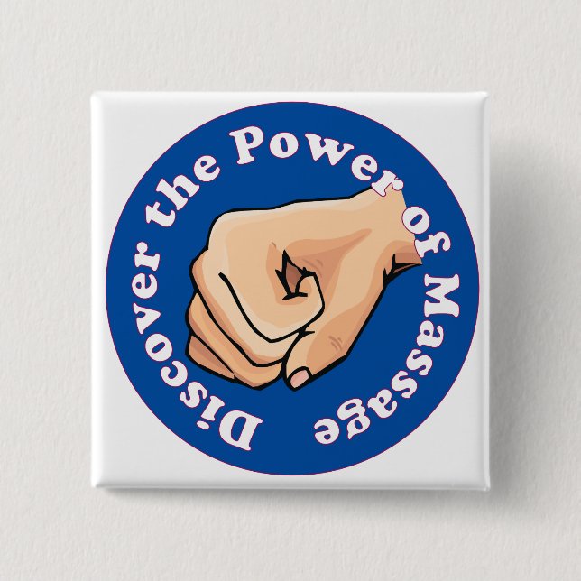Discover the power of massage 15 cm square badge (Front)