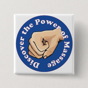 Discover the power of massage 15 cm square badge