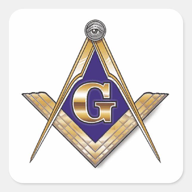 Discreet Blue Square & Compasses Square Sticker (Front)