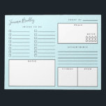 Discreet White Dots Blue Daily Organiser Notepad<br><div class="desc">Notepad in blue with a discreet dot pattern,  with a to do list,  room to jot down notes,  appointments,  your daily mood and exercising,  your meals and intake of water. Add your name too!</div>