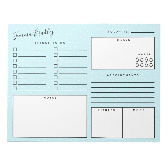 Discreet White Dots Blue Daily Organiser Notepad (Front)