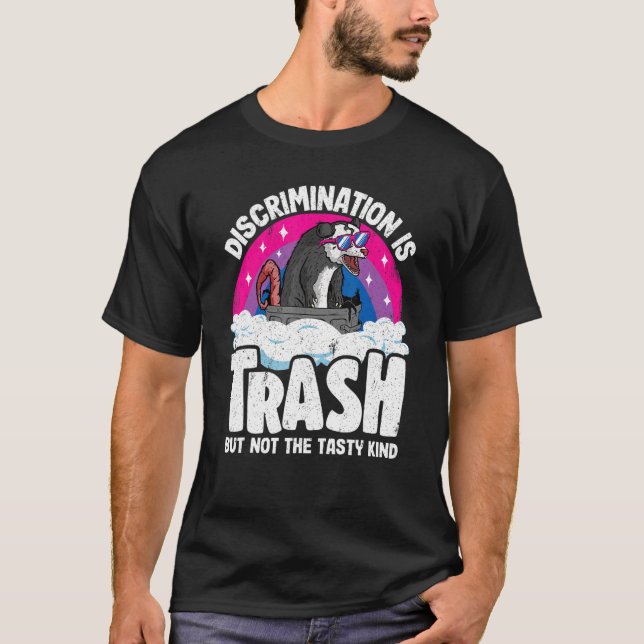 Discrimination Is Trash Opossum Bisexual Pride Bi  T-Shirt (Front)