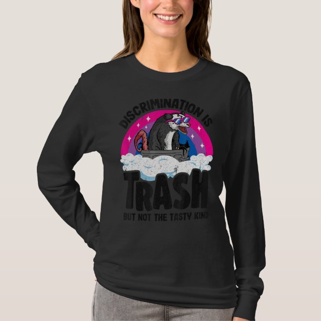 Discrimination Is Trash Opossum Bisexual Pride Bi  T-Shirt (Front)