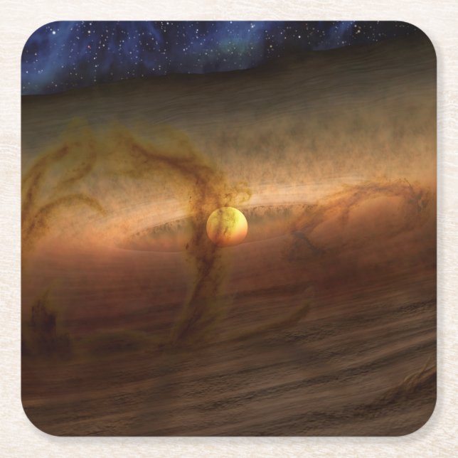Discs Of Planet-Forming Material Circling Stars. Square Paper Coaster (Front)