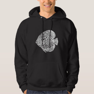 Discus Fish Animal Ink Art Fish Drawing On Black Hoodie