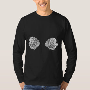 Discus Fish In Love Animal Drawing On Navy Blue T-Shirt