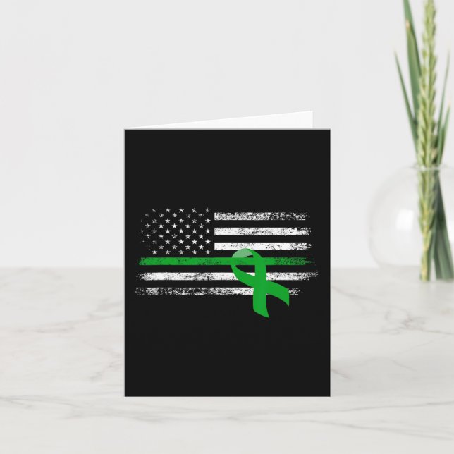 Disease Awareness Us Flag Support Squad Green Ribb Card (Front)