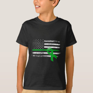 Disease Awareness Us Flag Support Squad Green Ribb T-Shirt