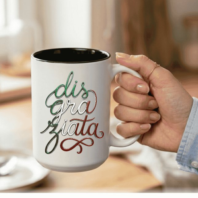 Disgraziata 3D Italian Script Two-Tone Coffee Mug (Disgraziata faux 3d effect Funny Italian Mug)