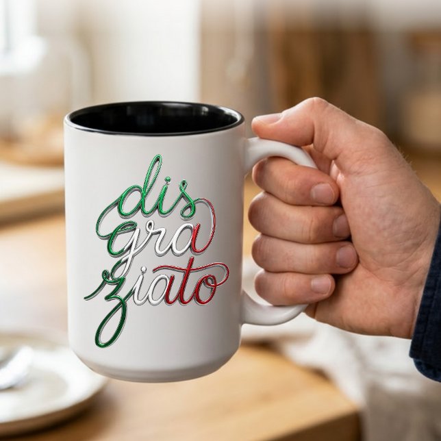 Disgraziato 3D Italian Script Two-Tone Coffee Mug (Disgraziato 3D script funny Italian mug)