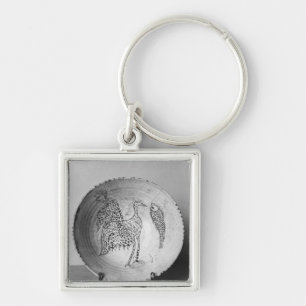 Dish decorated with birds key ring