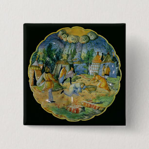 Dish depicting the gathering of manna 15 cm square badge