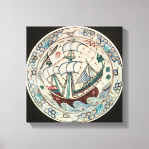 Dish painted with a ship canvas print