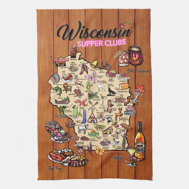Dish Towel - Wisconsin Supper Club Map (Vertical)