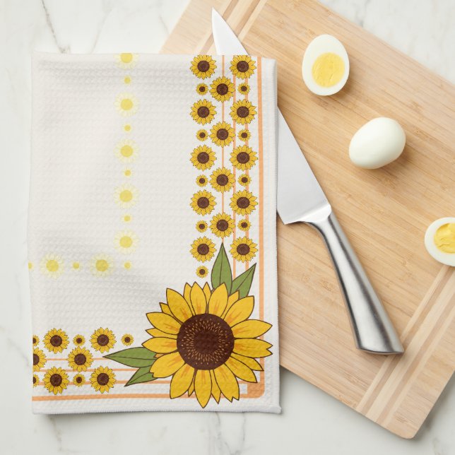 Dish Towels with Colourful Sunflowers (Quarter Fold)