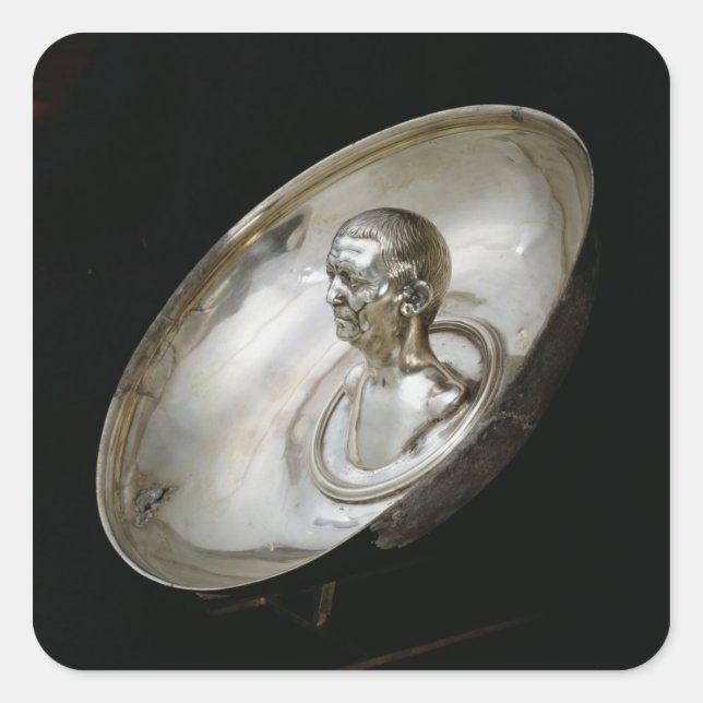 Dish with the bust of a man inside square sticker (Front)