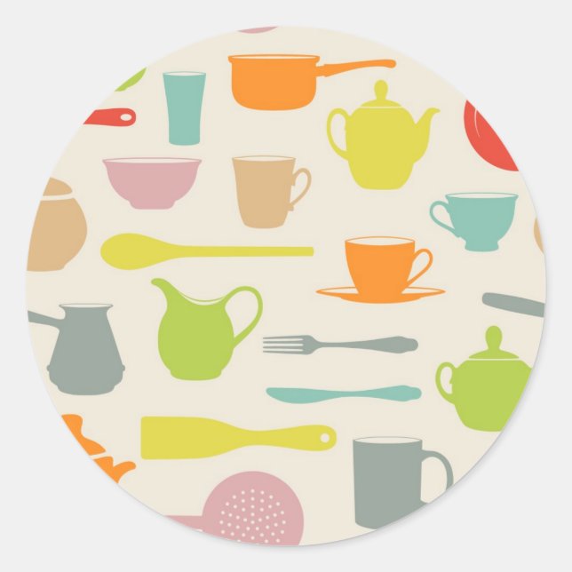 Dishes Pattern Classic Round Sticker (Front)