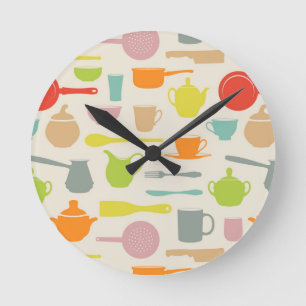 Dishes Pattern Round Clock