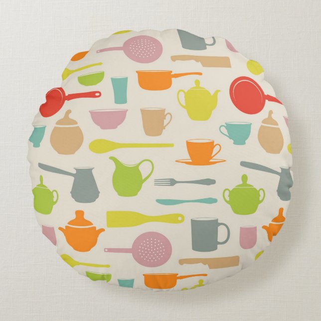 Dishes Pattern Round Cushion (Front)