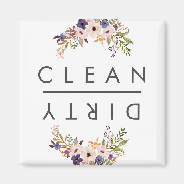 Dishwasher Clean Dirty Floral Magnet (Front)