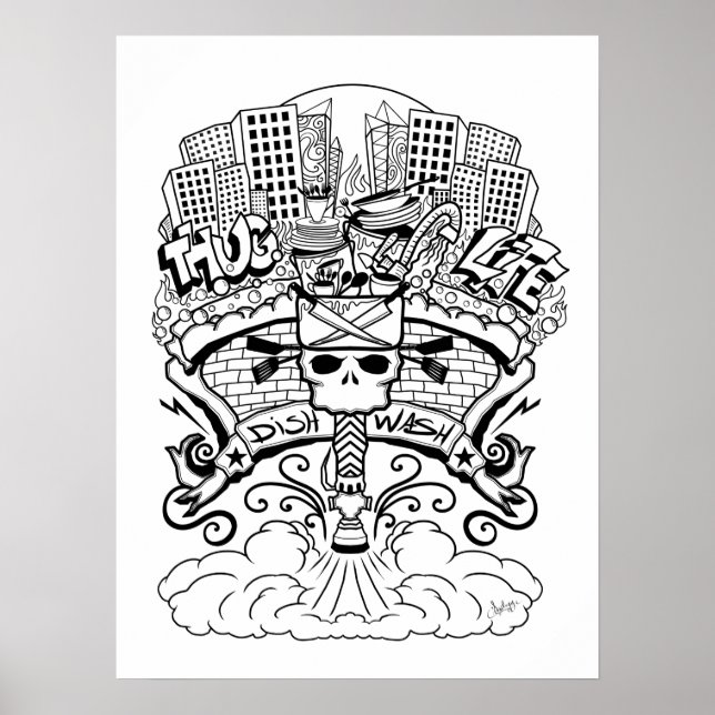 Dishwasher Line Art Drawing Poster (Front)