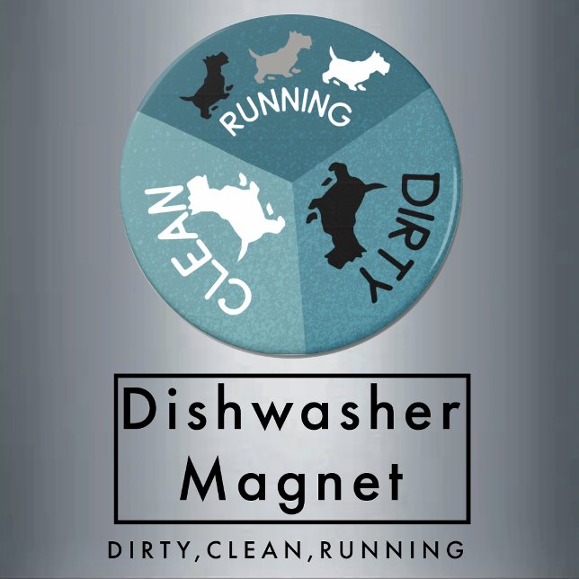 Dishwasher Magnet Pet Dog Running Clean Dirty Aqua (Cute Dog Themed Dishwasher Magnet)
