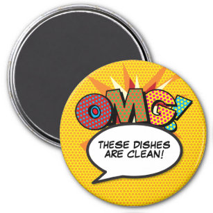 Dishwasher OMG Clean Dishes Fun Retro Comic Book Magnet