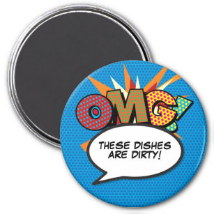 Dishwasher OMG Dirty Dishes Fun Retro Comic Book Magnet
