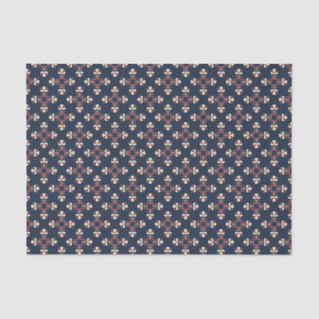 Dismal Collection Navy Burgundy Floral Tapestry Tissue Paper (Front)